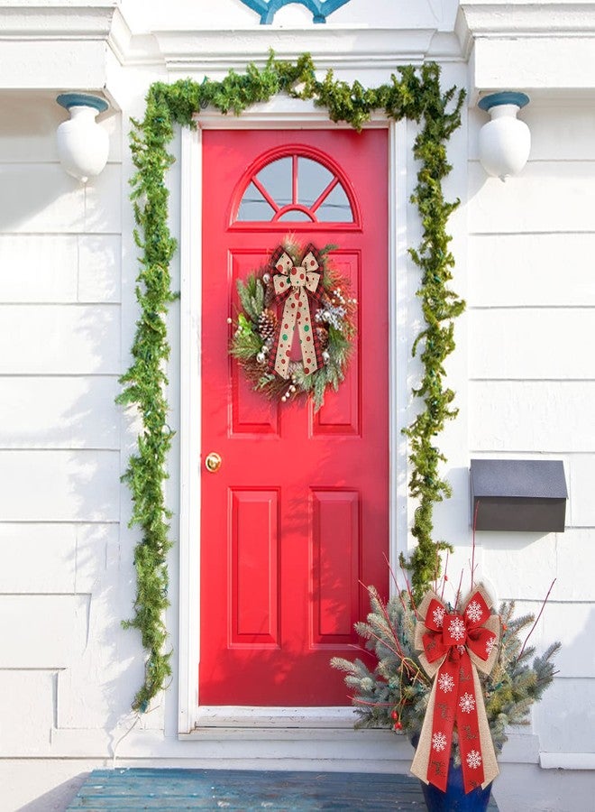Lucleag 4PCS Christmas Wreath Bow, 7.9 x 13.0 Inches Large Buffalo Plaid Snowflake Deer Linen Christmas Bow for Xmas Decor, Wreath Bow for Indoor Outdoor Wall Tree Christmas Decorations Gift Decor - Image 5